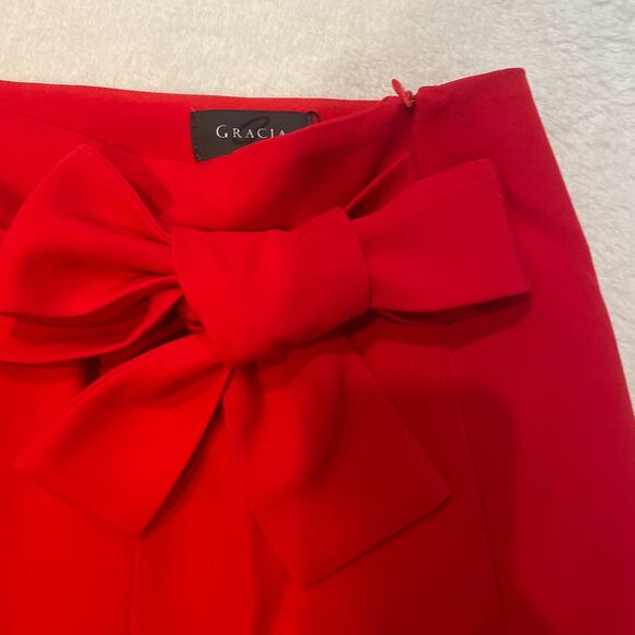 GRACIA Women's Side Bow Pencil Midi Skirt with Front Slit Medium Red NWT - Picture 3 of 6